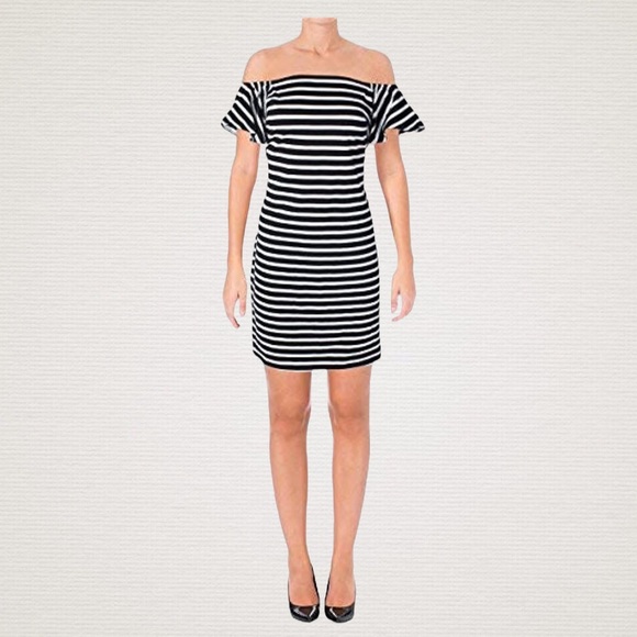 Ralph Lauren Dresses & Skirts - Ralph Lauren Polo Black/White Stripe On/Off-Shoulder Cotton Shift Dress NWT (M)